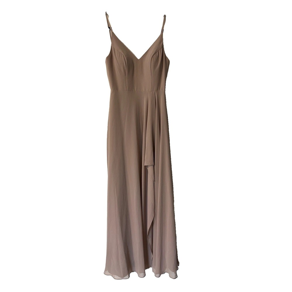Azazie Bridesmaid Dress Chiffon Pleated Padded Bust Sleeveless Gown Size C Taupe